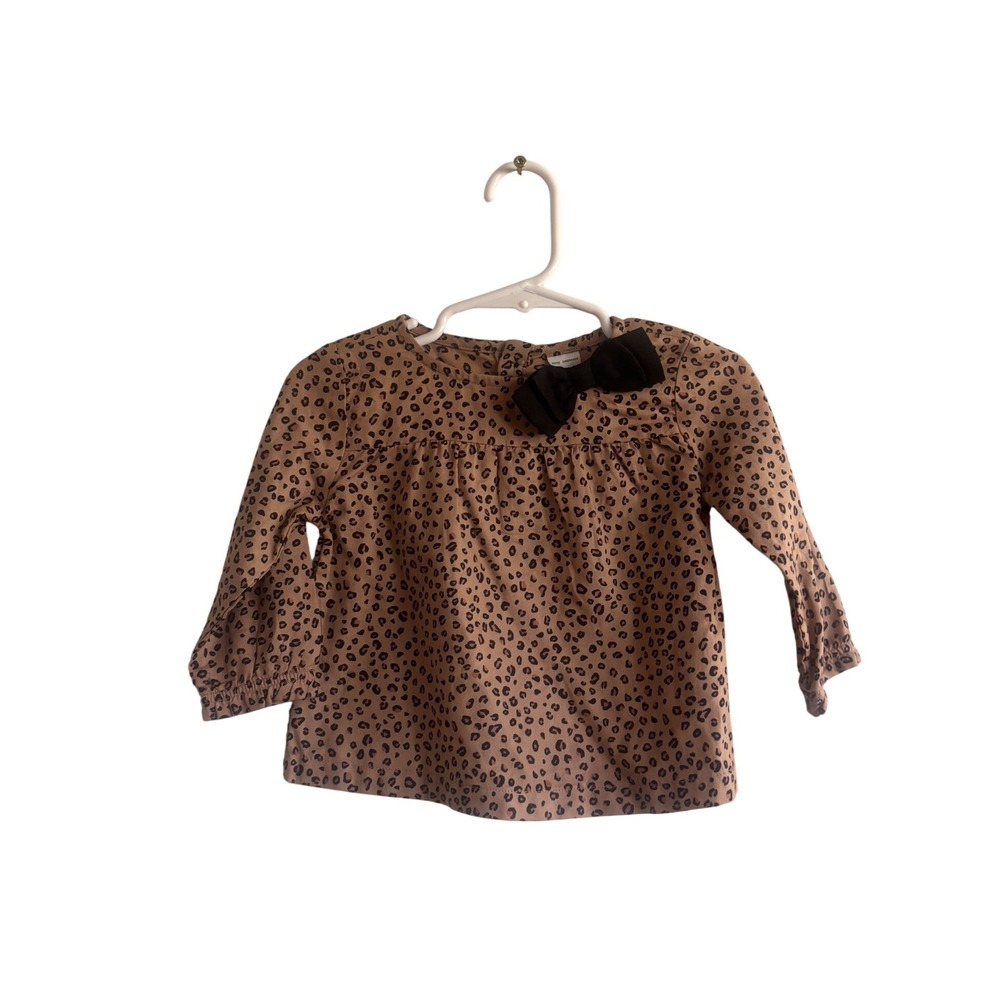Carters Baby Girls Leopard Print Long Sleeve Bow Top Tan Black 12M NEW
